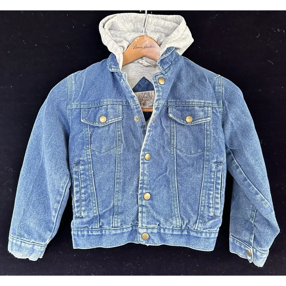 Kid's Saugatuck Denim Jean Jacket Sweatshirt Hooded Sz 10